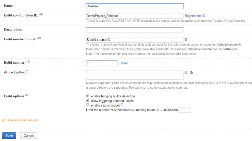 build configuration panel